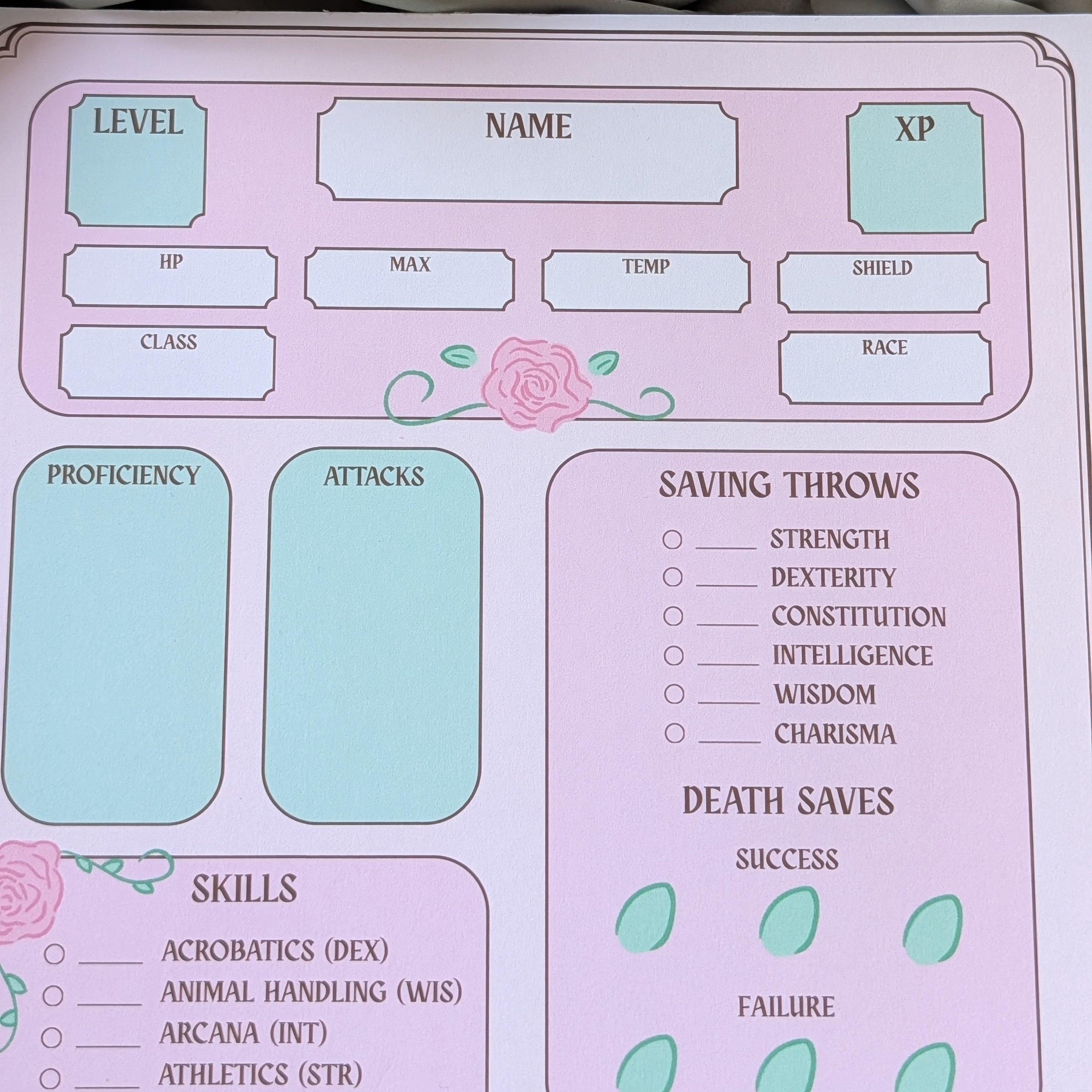 DND Flower Character Sheet | Memopad🌷